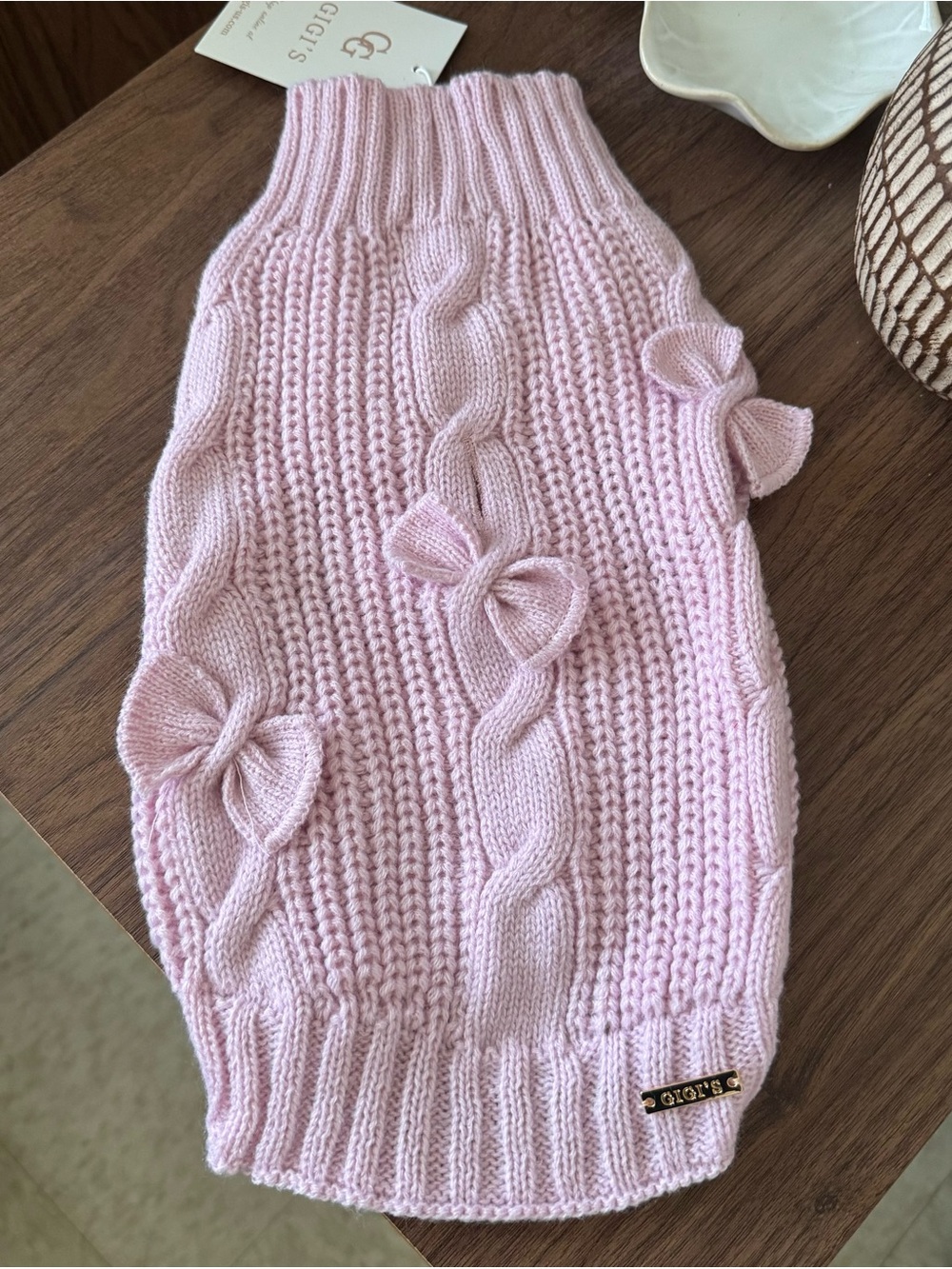Pink Cable-Knit Bow Sweater for Dogs